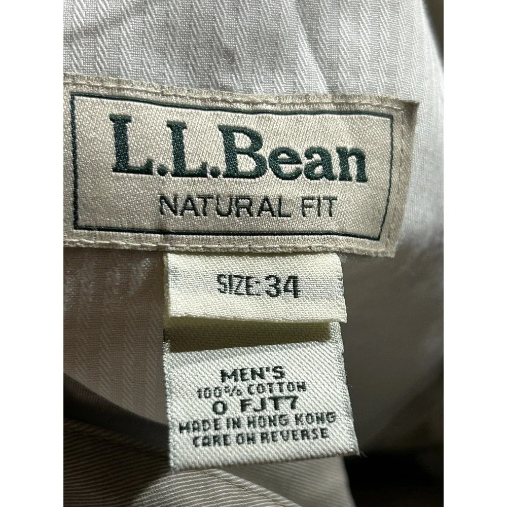 L.L.Bean Natural Fit Men's 34 Khaki Chino Dress Pants 100% Cotton Hong Kong